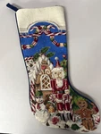 Sferra Needlepoint Christmas Stocking Santa Nutcracker Gingerbread House Man. Fixed Price $74.00.