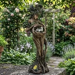 Tree Goddess Garden Statue, Woodland Fairy Resin Sculpture With Crystal Bowl. Fixed Price $35.99.