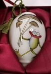 Qwa Art Glass Christmas Ornament Clare Mackie Frog Marching New Box Funny. Fixed Price $34.99.