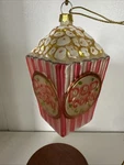 Movie Theater Glass Popcorn Bucket Hand Painted Christmas Ornament Euc. Fixed Price $18.00.